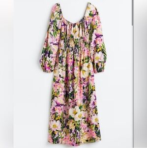 H&M long sleeve milkmaid watercolor floral maxi dress boho peasant open back XXL